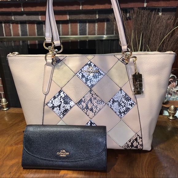 Coach Handbags - Coach Beige Snake Patchwork Ava Tote & Wallet NWT